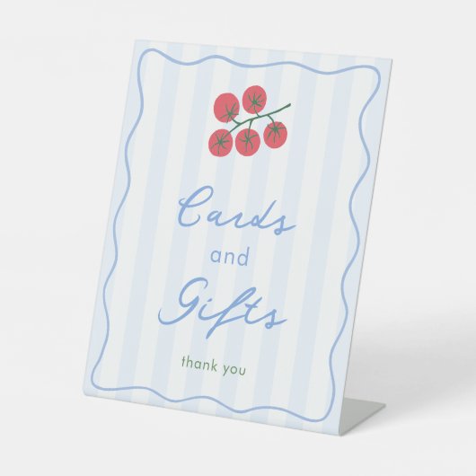 モダンな手描きのトマトのツイングカードとギフト 台座サイン (正面)