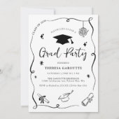 モダンな手描きの卒業パーティーの写真 招待状 (裏面)
