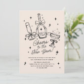 モダンな手描きの新年パーティーおめでとう 招待状 (スタンド正面)