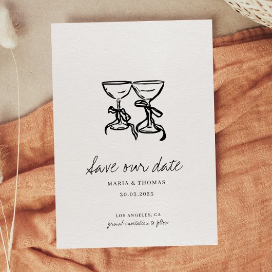 モダンな手描きの結婚式のSave the Date セーブザデート