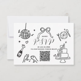 モダンな手描きの結婚式パーティーRSVPカード 出欠カード
