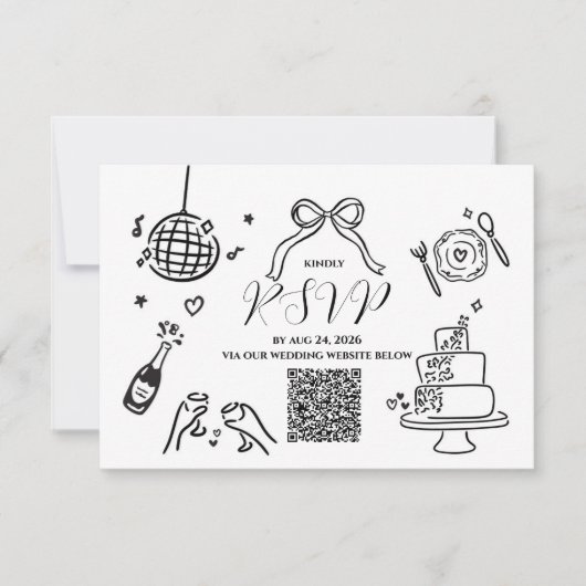 モダンな手描きの結婚式パーティーRSVPカード 出欠カード (正面)