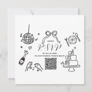 モダンな手描きの結婚式パーティーRSVPカード 招待状