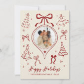 モダンな手描きの赤いリボンの写真 クリスマス ハッピー (正面)