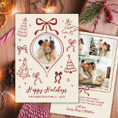 モダンな手描きの赤いリボンの写真 クリスマス ハッピー