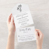 モダンな手描きの黒いヤシの木の結婚式 オールインワン招待状 (貼ってはがせる)