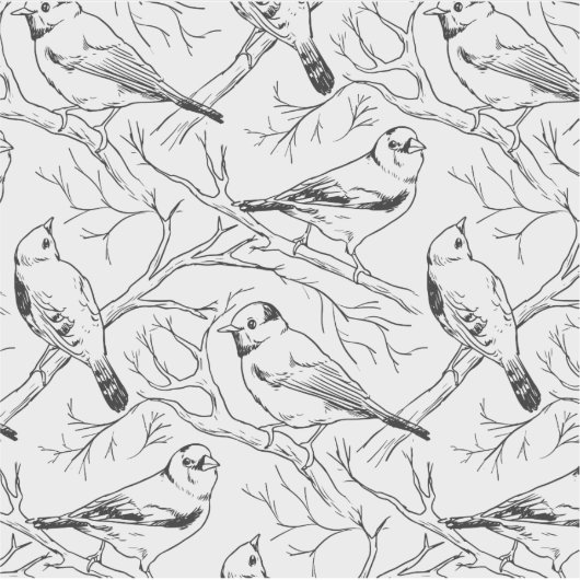 モダンな手描きの黒と白の鳥のパターン シール (正面)