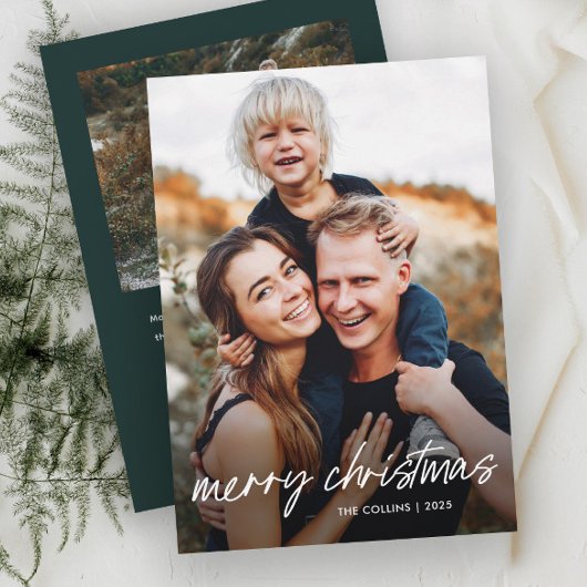 モダンな手描きの2枚の写真のクリスマス シーズンカード