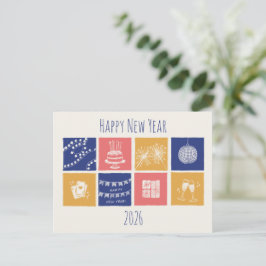 モダンな手描きカラフル新年要素 2026 シーズンポストカード