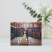 モダンな手描きカリグラフィー スクリプト 結婚式のお礼 ポストカード (スタンド正面)