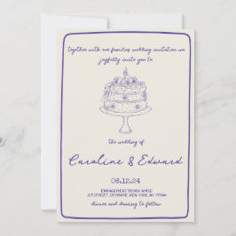 モダンな手描きケーキ レトロボヘミアウェディング 招待状