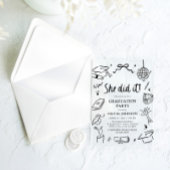 モダンな手描きデザインの「彼女はやり遂げた！」卒業パーティー アクリル招待状