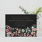 モダンな手描きパステルフラワー結婚式（ブラック） 招待状 (スタンド正面)