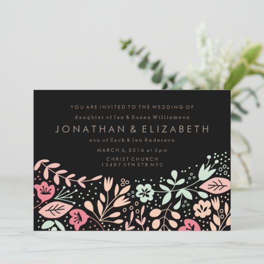 モダンな手描きパステルフラワー結婚式 招待状 (スタンド正面)