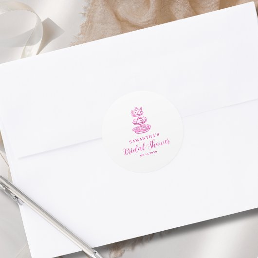 モダンな手描きピンクのブライズシャワー ラウンドシール
