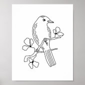 モダンな手描きラインアートの鳥のイラスト ポスター (正面)
