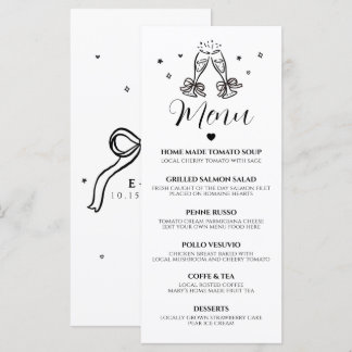 モダンな手描き結婚式パーティーメニューカード メニュー