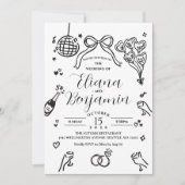 モダンな手描き結婚式パーティー招待状 招待状 (正面)