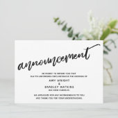 モダンな手書きでキャンセルされた結婚発表 招待状 (スタンド正面)