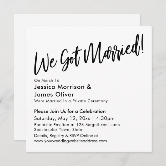 モダンな手書きでミニマルなデザインの「結婚しました!」 招待状 (正面/裏面)
