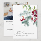 モダンな手書きの平和な冬のグリーン写真 シーズンカード (正面/裏面)