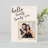 モダンな手書きの新年写真ウェディングゴールド 箔シーズンカード (立ち正面)