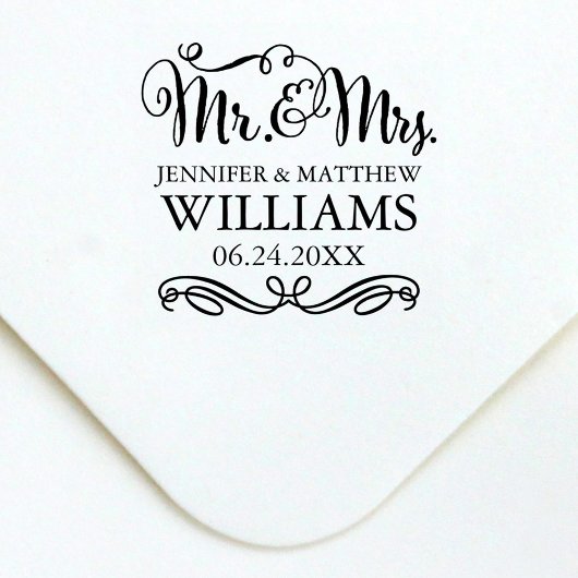 モダンな手書きの結婚式夫婦モノグラム セルフインキングスタンプ