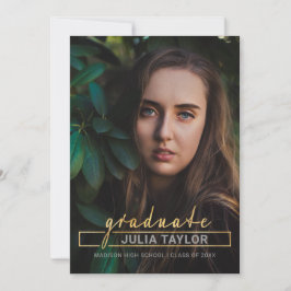 モダンな手書きの贅沢な金ゴールドの写真の卒業 案内状