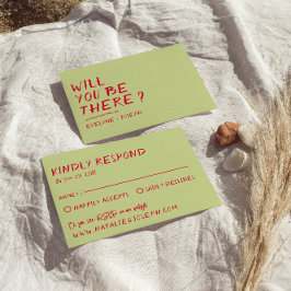 モダンな手書きカラフルレトロ楽しい大胆な結婚式 出欠カード