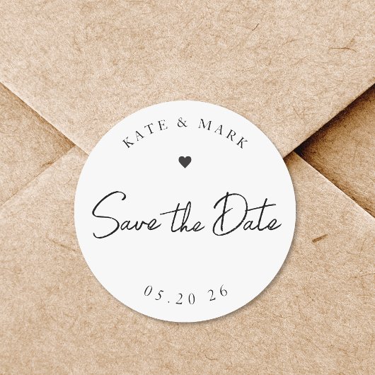 モダンな手書きカリグラフィー結婚式 Save the Date ラウンドシール