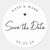 モダンな手書きカリグラフィー結婚式 Save the Date ラウンドシール (正面)