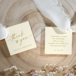 モダンな手書きクリームゴールドの結婚式のお礼 フェイバータグ