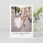 モダンな手書きスクリプトと4枚の写真の結婚式 サンキューカード (スタンド正面)