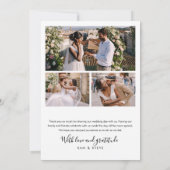 モダンな手書きスクリプトと4枚の写真の結婚式 サンキューカード (裏面)