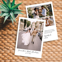 モダンな手書きスクリプトと4枚の写真の結婚式 サンキューカード
