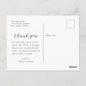 モダンな手書きスクリプトのフォト結婚式サンクスカード ポストカード (裏面)