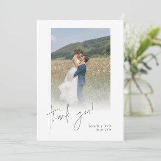 モダンな手書きスクリプトの結婚式フォトカード サンキューカード