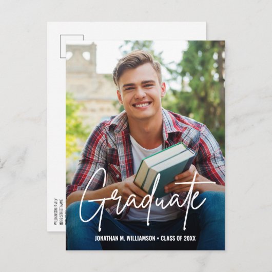 モダンな手書きスクリプト卒業生カスタム写真 案内ポストカード