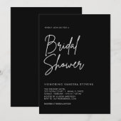 モダンな手書きスクリプト ブラック ブライダルシャワー 招待状 (正面/裏面)