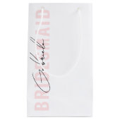 モダンな手書きスタイルのスクリプトピンク ブライズメイド スモールペーパーバッグ (正面)