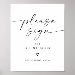 モダンな手書きハート ウェディングゲストブックサイン ポスター