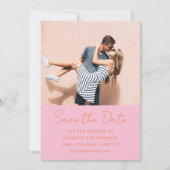 モダンな手書きピンクオレンジの結婚式の写真 セーブザデート (正面)
