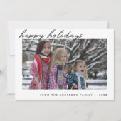 モダンな手書きフォントのハッピーホリデイズ家族写真 シーズンカード (正面)