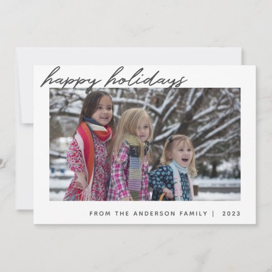 モダンな手書きフォントのハッピーホリデイズ家族写真 シーズンカード (正面)