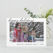 モダンな手書きフォントのハッピーホリデイズ家族写真 シーズンカード (スタンド正面)