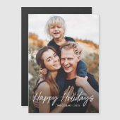 モダンな手書きフォントの写真マグネットホリデーカード (正面/裏面)