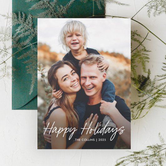 モダンな手書きフォントの写真マグネットホリデーカード