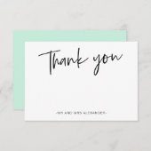 モダンな手書きミント ありがとう サンキューカード (正面/裏面)
