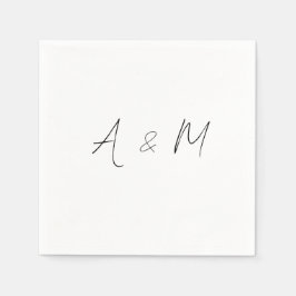 モダンな手書きモノグラム ボヘミアン 結婚式 ブラック ホワイト スタンダードカクテルナプキン