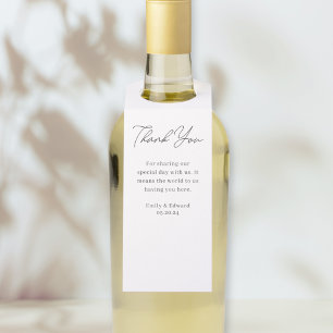 モダンな手書き結婚式ワインボトル ボトルネックタグ